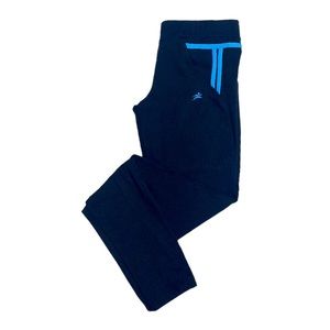 Athletic Exercise Workout Athleisure Comfortable Leggings Black Blue Stripe